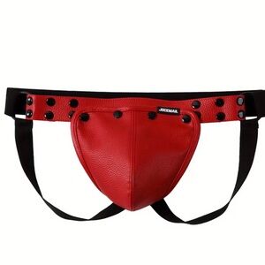 Jockmail Red Faux Leather Jock